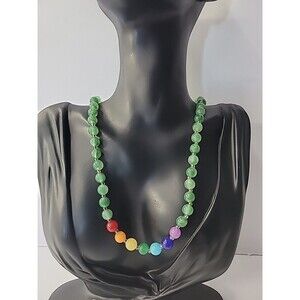 Vintage Green Beaded Necklace Chakra Style Multi Color Glass Gold Tone Jewelry